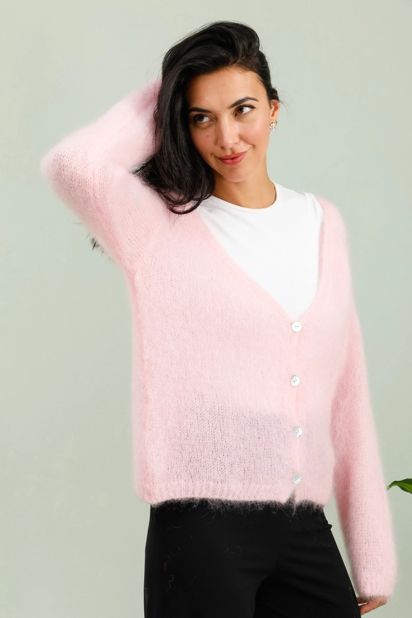 Ylellinen, italialainen 80% Kid Mohair neuletakki simpukankuori-napeilla, Onesize (S-XL)/useita värejä - Kuva 2