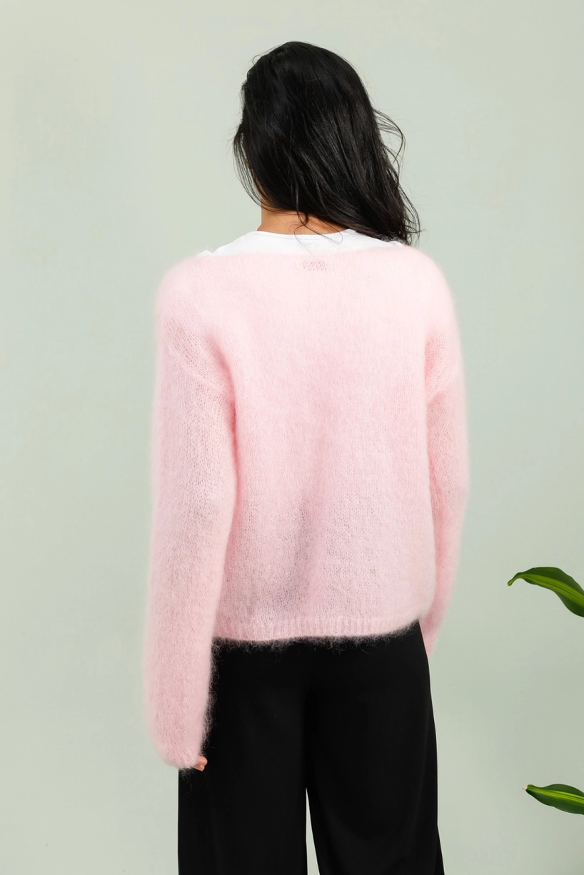 Ylellinen, italialainen 80% Kid Mohair neuletakki simpukankuori-napeilla, Onesize (S-XL)/useita värejä - Kuva 3